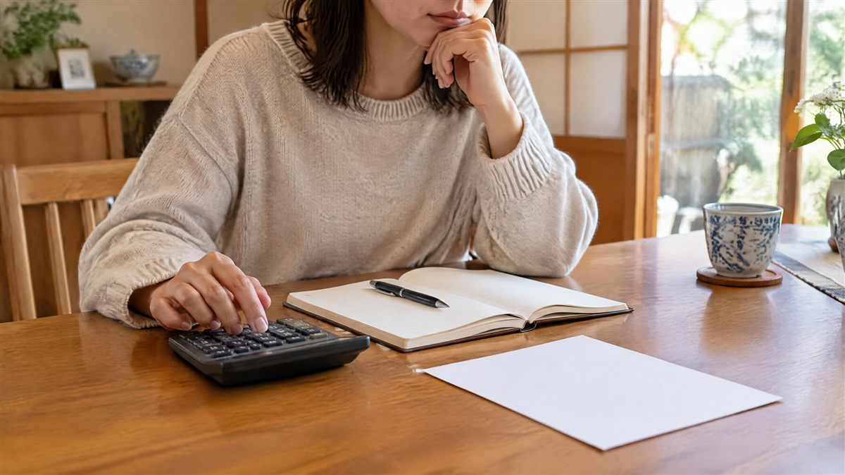 電卓で料金を計算する様子